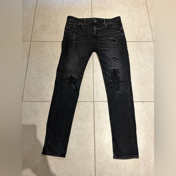 American eagle 36x34 men’s black ripped skinny jeans - Picture 1 of 12
